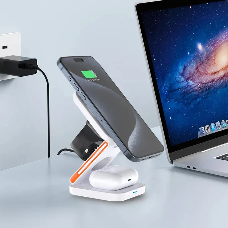 Ultimate 30W 3-in-1 Foldable Magnetic Wireless Charging Station for iPhone 15, Apple Watch 8, and AirPods Pro - Fast and Portable!